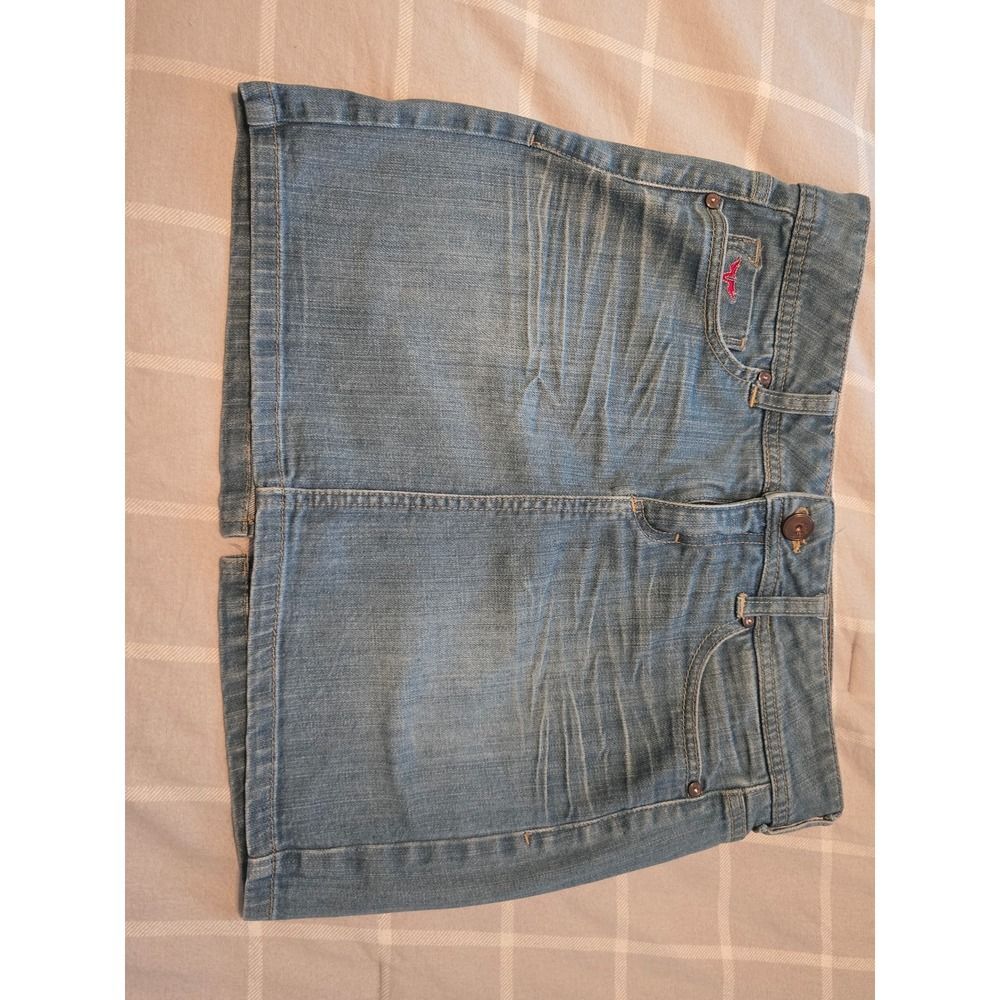 Sneak Peek Denim Mini Skirt Medium Wash Embroidered Red Wing Logo Y2K Size M